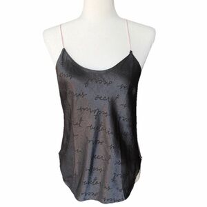 VICTORIA’S SECRET Icon Satin Camisole Top Womens Size Small Black Logo Cami
